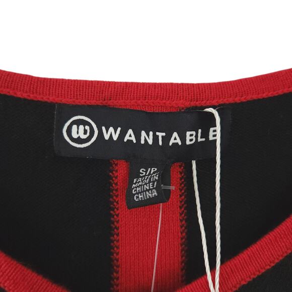 New Wantable Sweater Vneck Small Black with Red Piping Winter Topo - Picture 3 of 6
